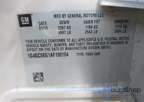 2010 Buick Lacrosse Cxl from USA, damaged, VIN 1G4GC5EG1AF190104